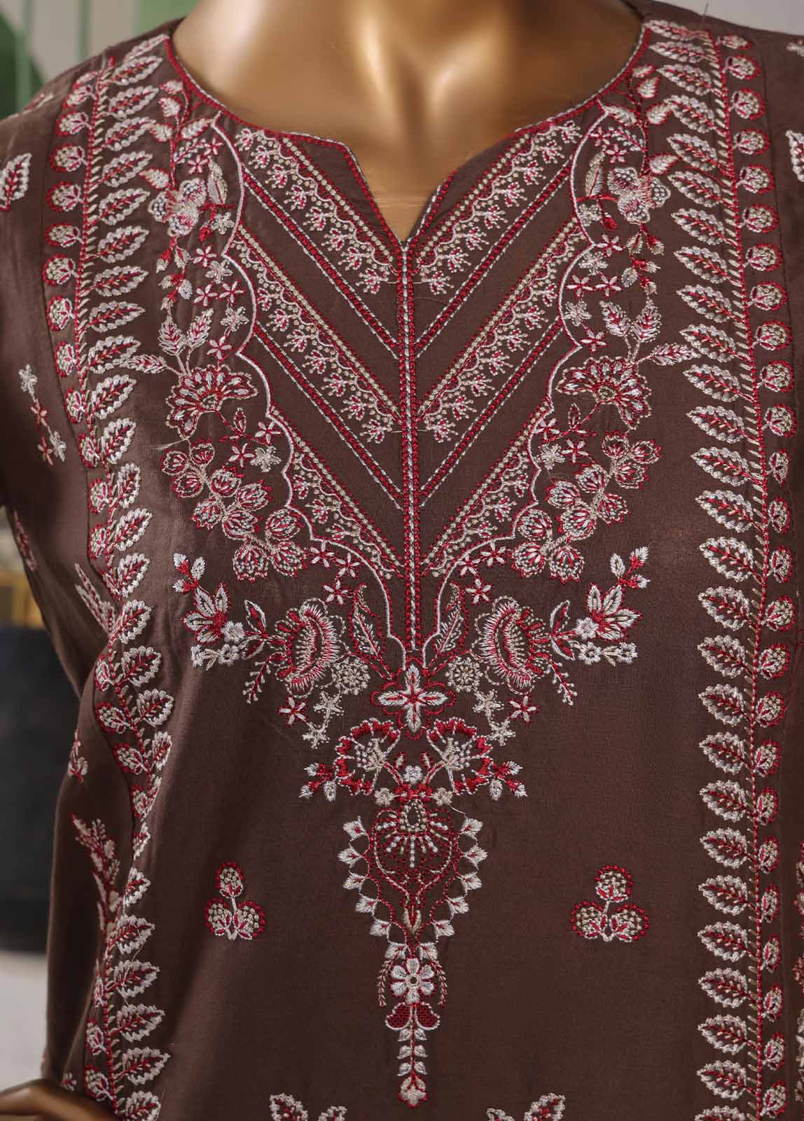 Embroidered Dark Brown Lawn 3-Piece Stitched Suit by Bin Saeed, photo 8