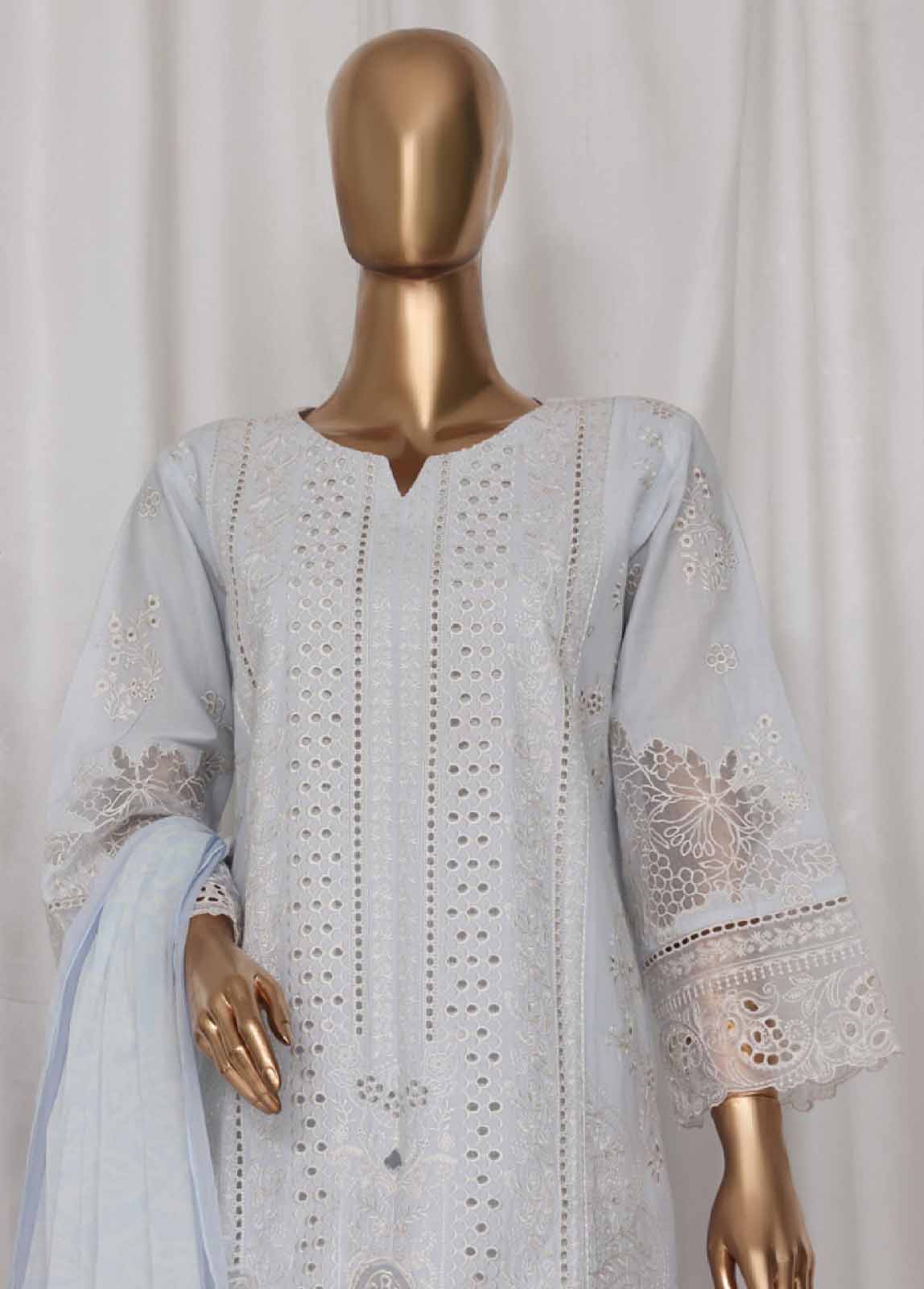 Embroidered Pastel Blue Cotton 3-Piece Stitched Suit by Bin Saeed