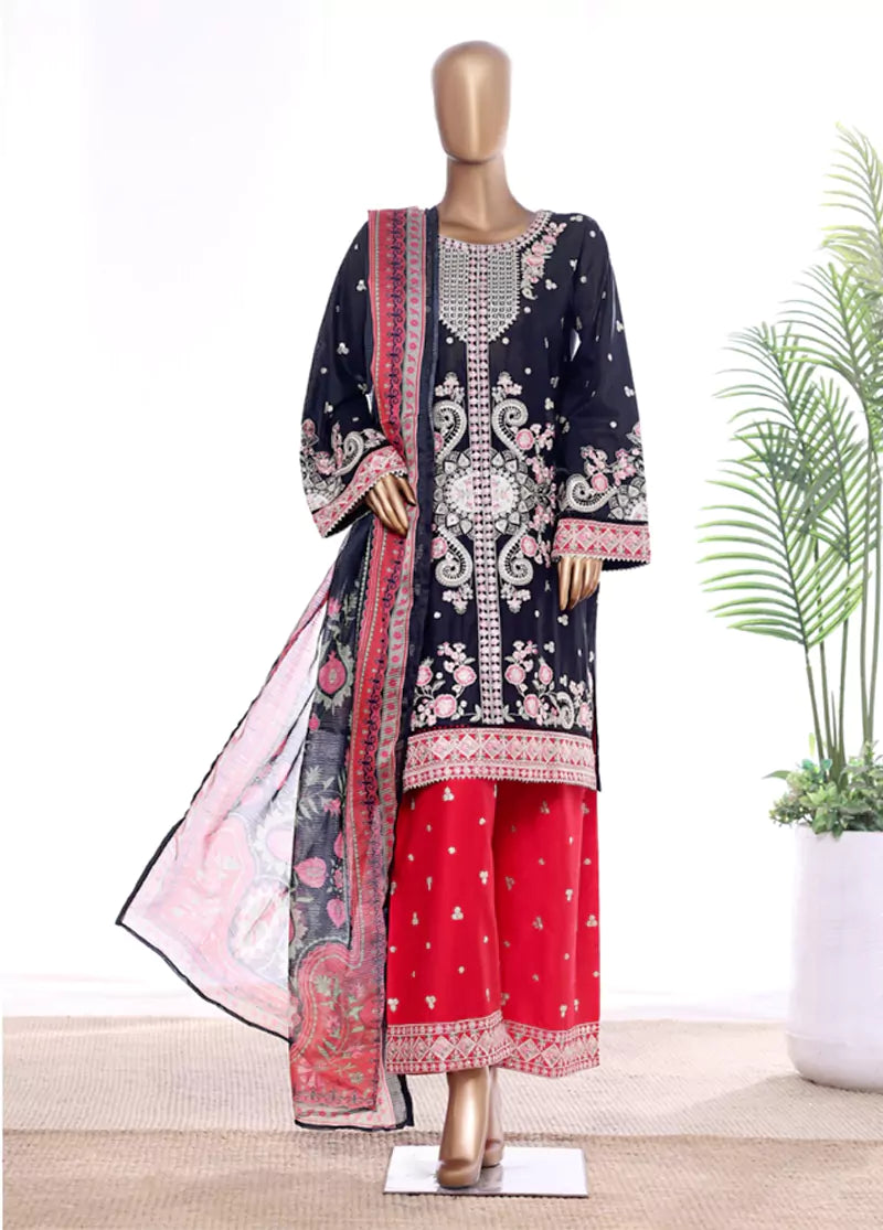 Embroidered Blue Lawn 3-Piece Stitched Suit by Bin Saeed, photo 3
