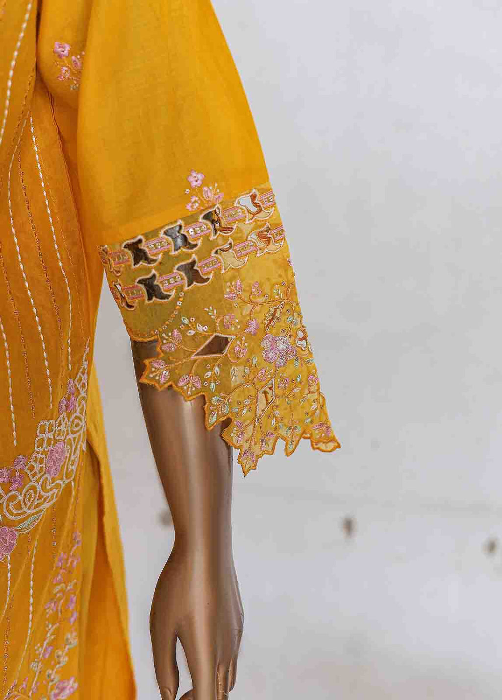 Embroidered Mustard Cotton 3-Piece Stitched Suit by Bin Saeed, photo 3
