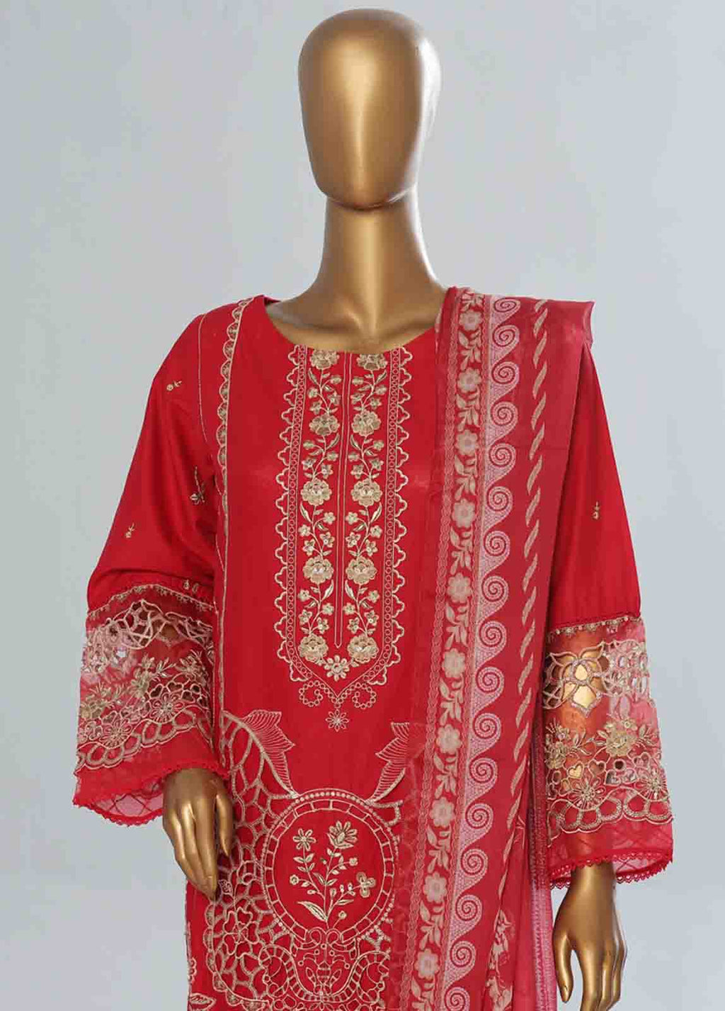 Embroidered Scarlet Red Lawn 3-Piece Stitched Suit by Bin Saeed