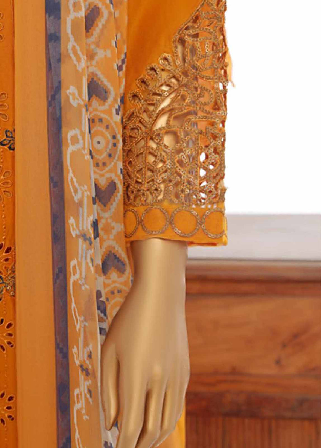 Embroidered Merigold Orange Lawn 3-Piece Stitched Suit by Bin Saeed, photo 3
