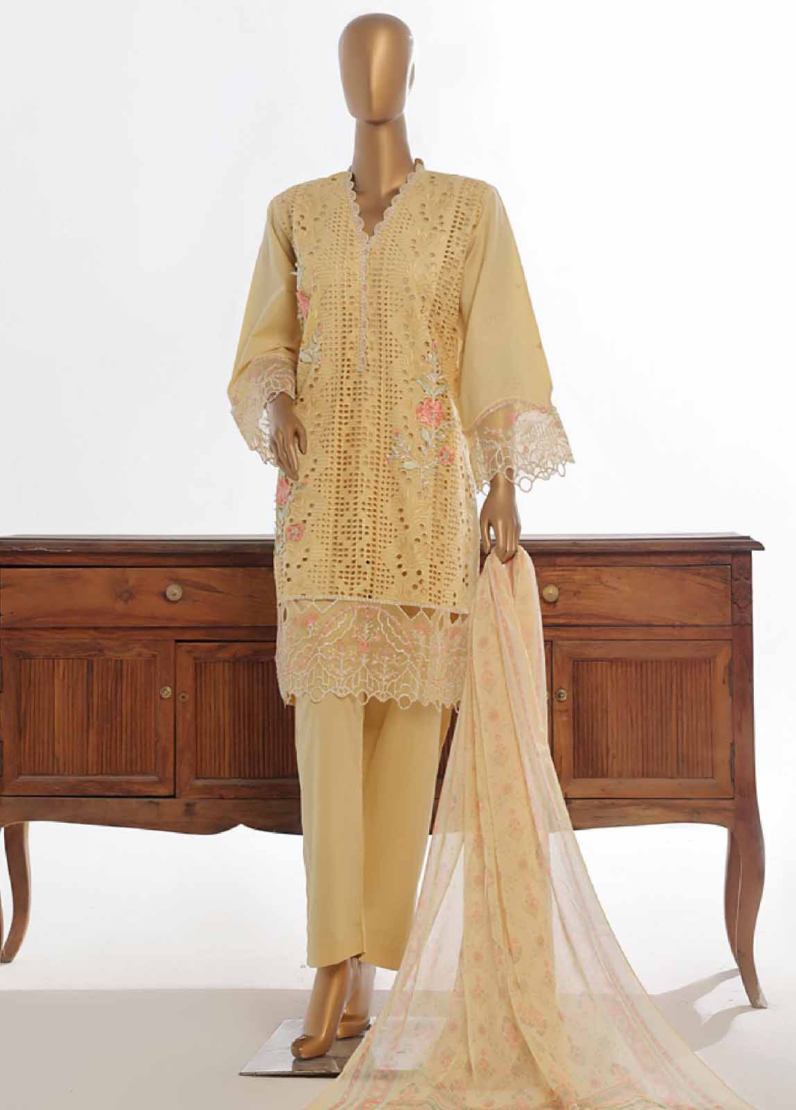 Embroidered Lime Yellow Lawn 3-Piece Stitched Suit by Bin Saeed, photo 4