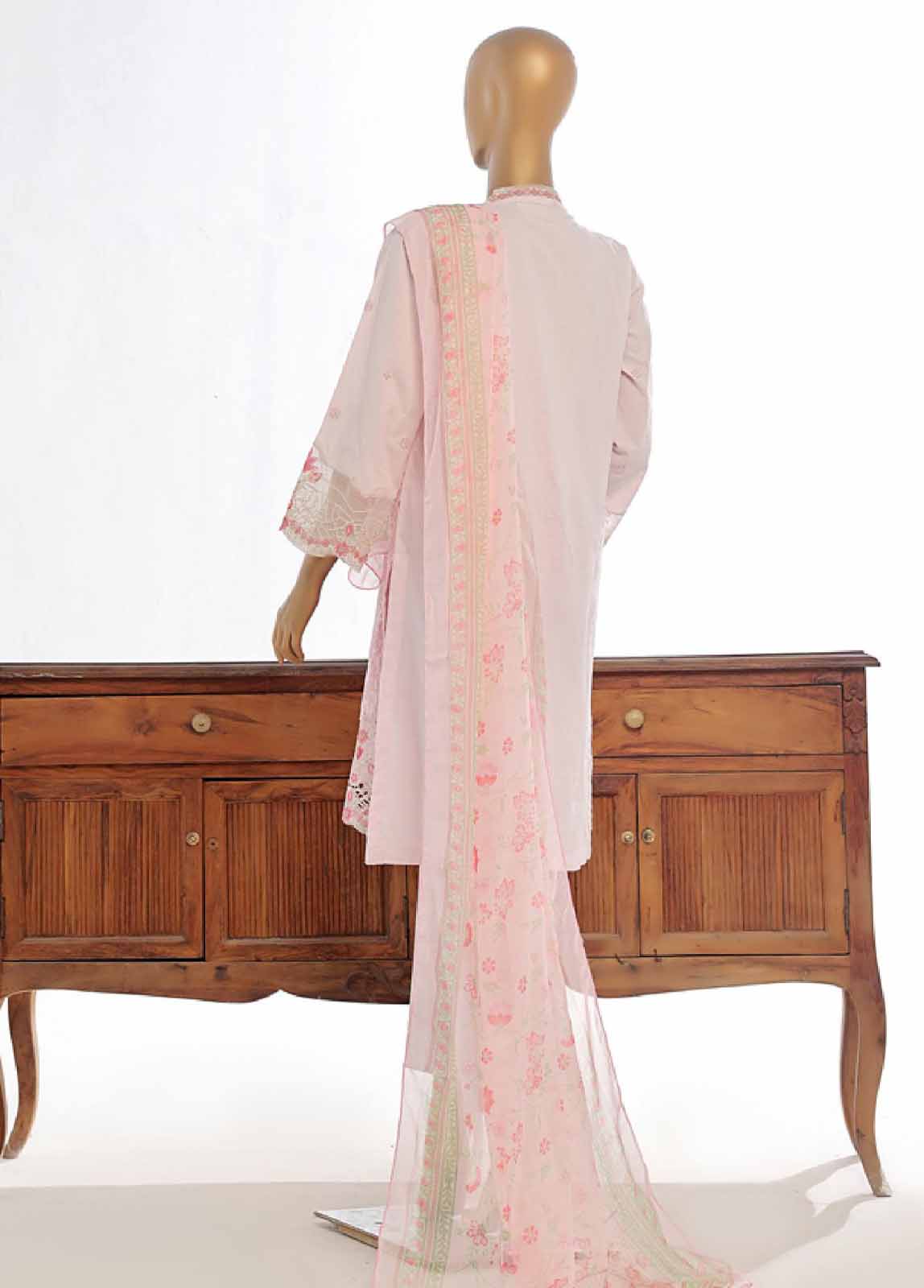 Embroidered Pastel Pink Lawn 3-Piece Stitched Suit by Bin Saeed, photo 4