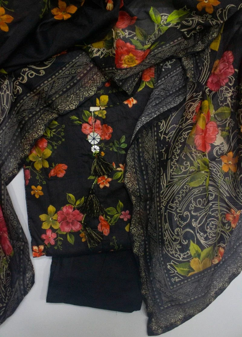 Printed Black Lawn 3-Piece Stitched Suit by Bin Saeed