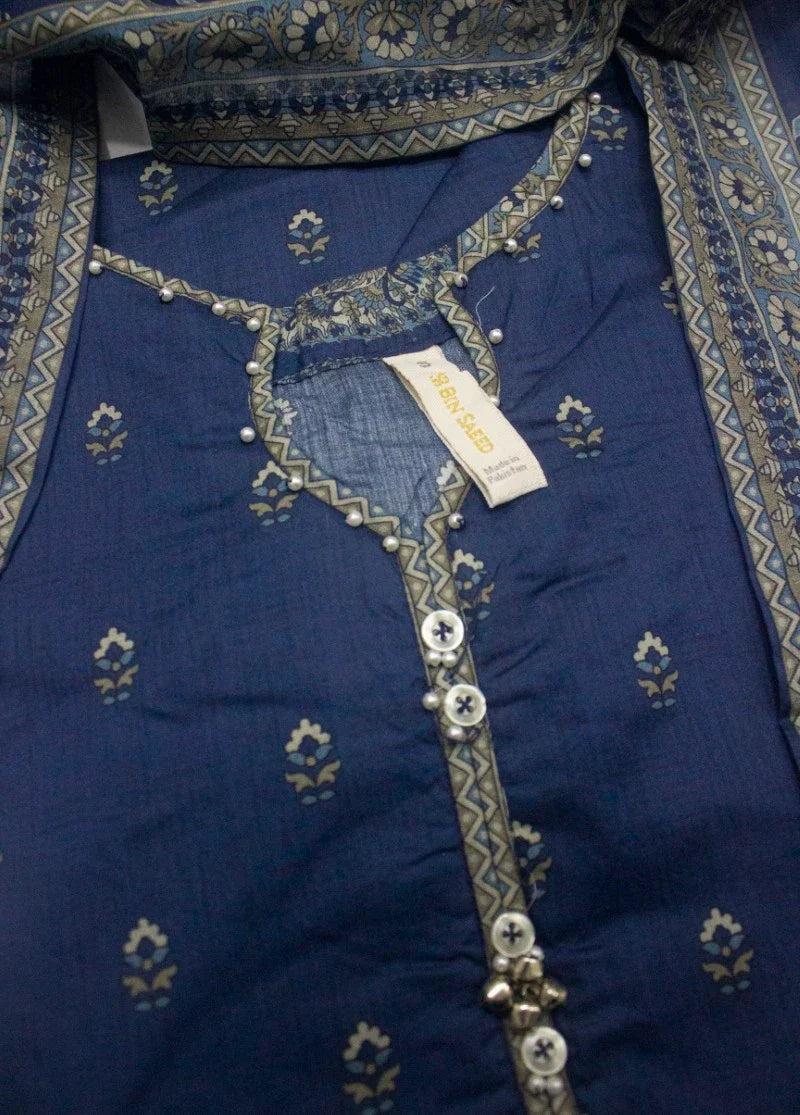 Printed Navy Blue Lawn 3-Piece Stitched Suit by Bin Saeed, photo 2