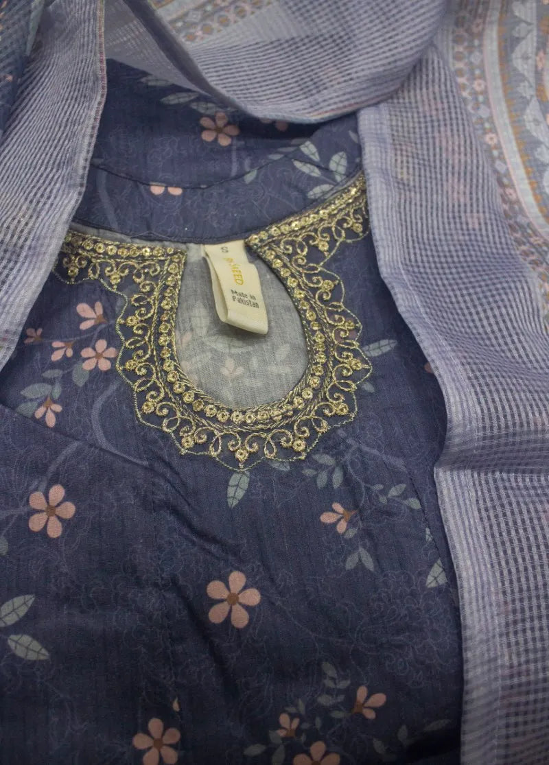 Royal Purple Lawn 3-Piece Stitched Frock Suit by Bin Saeed