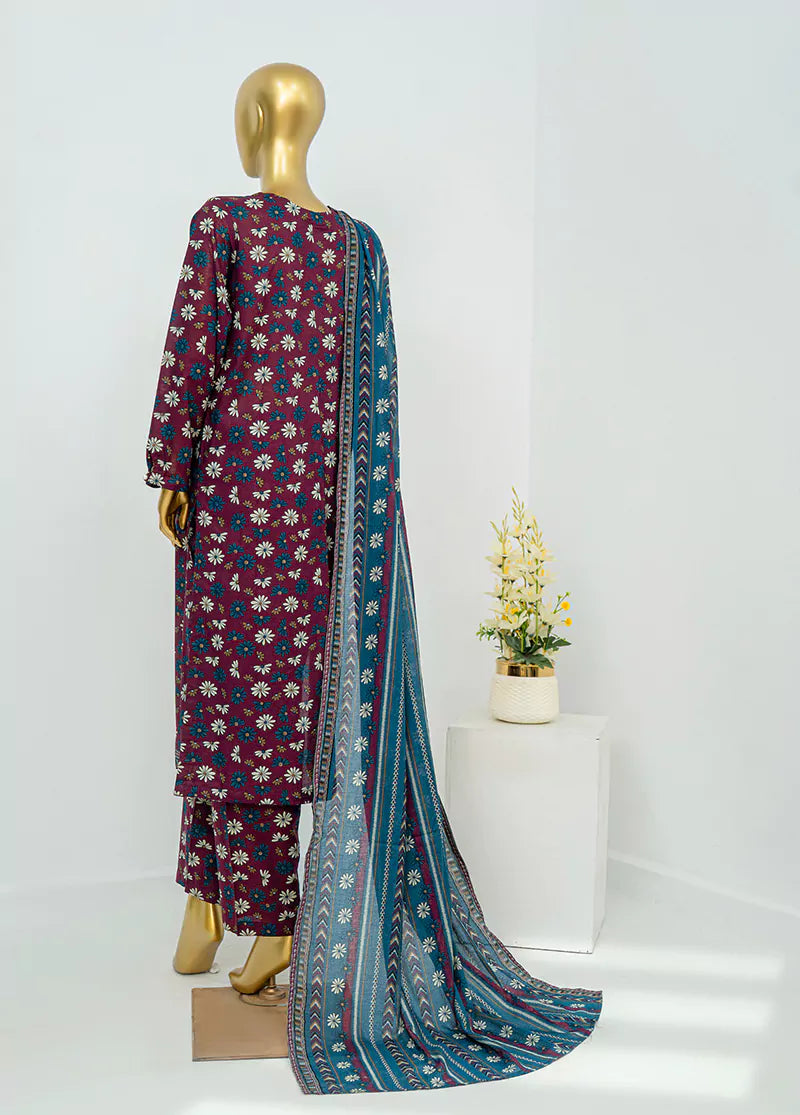 Printed Maroon Lawn 3-Piece Stitched Suit by Bin Saeed, photo 2