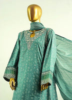 Jade Green Cotton 3-Piece Stitched Frock Suit by Bin Saeed