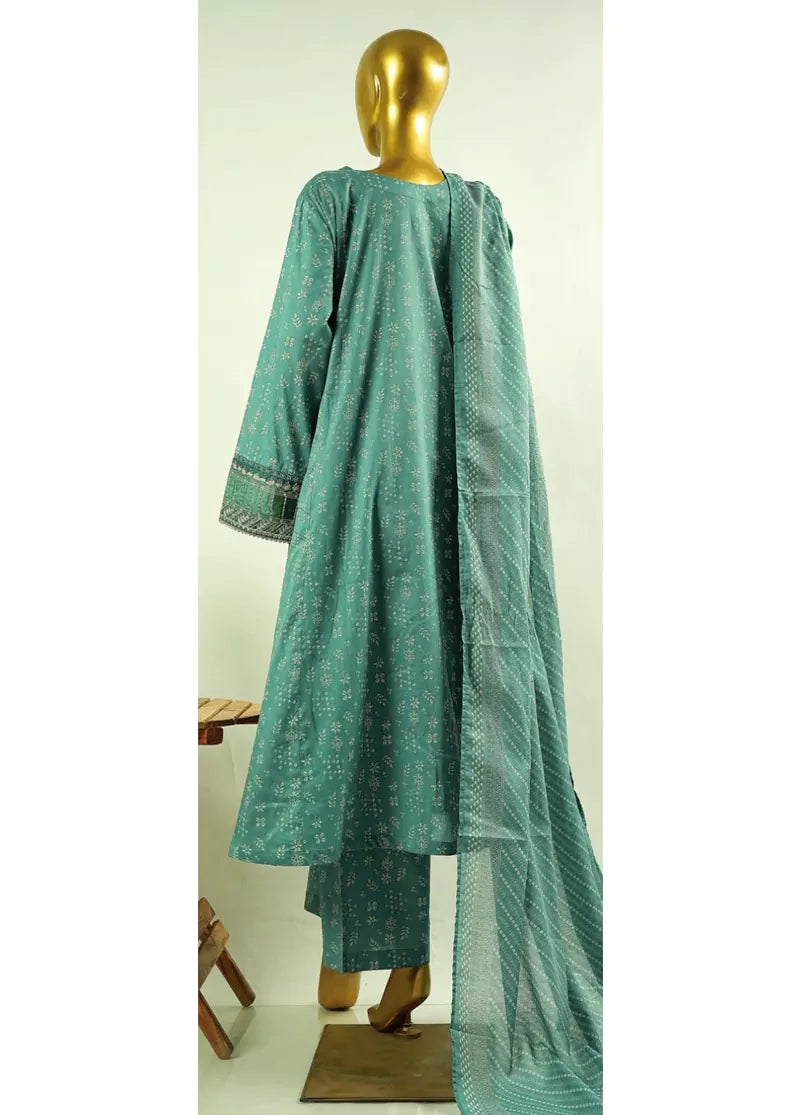 Jade Green Cotton 3-Piece Stitched Frock Suit by Bin Saeed, photo 2