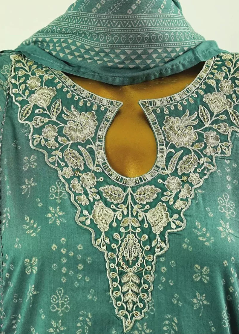 Jade Green Cotton 3-Piece Stitched Frock Suit by Bin Saeed, photo 4
