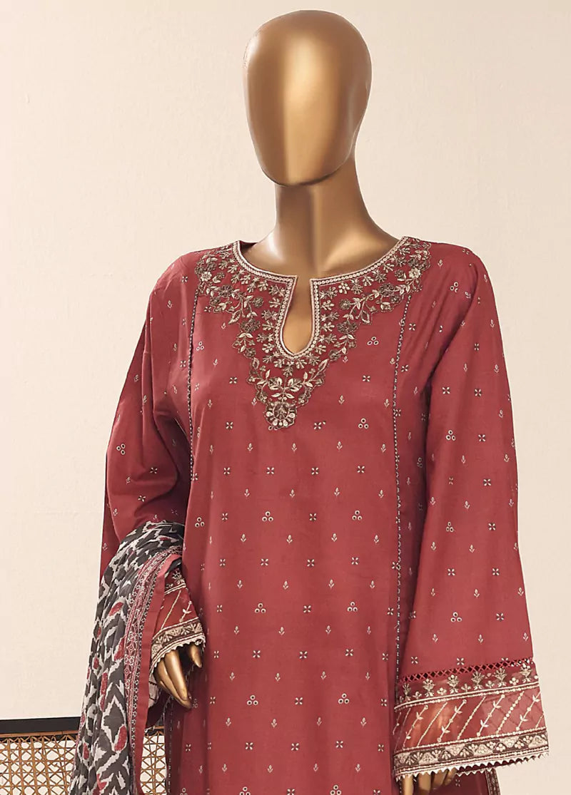 Rust Cotton 3-Piece Stitched Frock Suit by Bin Saeed