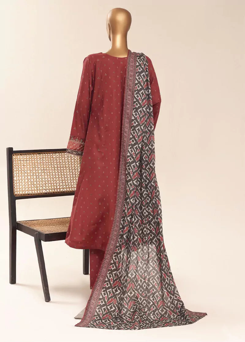 Rust Cotton 3-Piece Stitched Frock Suit by Bin Saeed, photo 2