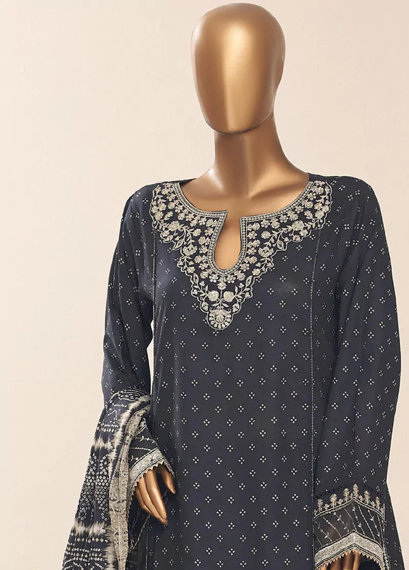 Charcoal Cotton 3-Piece Stitched Frock Suit by Bin Saeed