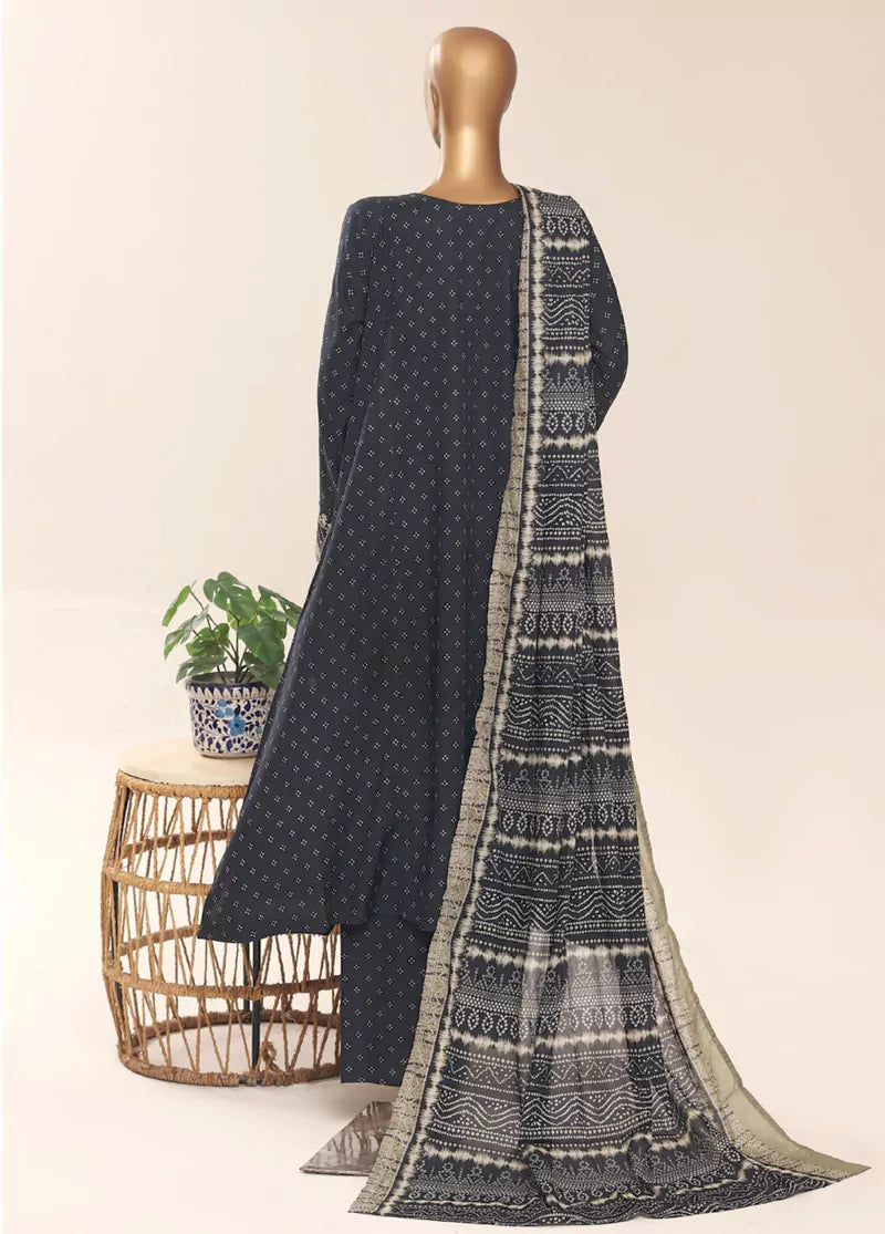 Charcoal Cotton 3-Piece Stitched Frock Suit by Bin Saeed, photo 2