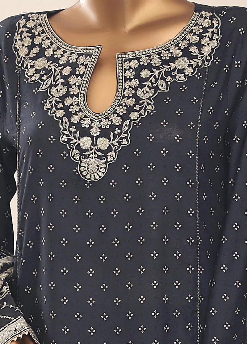 Charcoal Cotton 3-Piece Stitched Frock Suit by Bin Saeed, photo 4