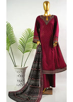 Maroon Cotton 3-Piece Stitched Frock Suit by Bin Saeed