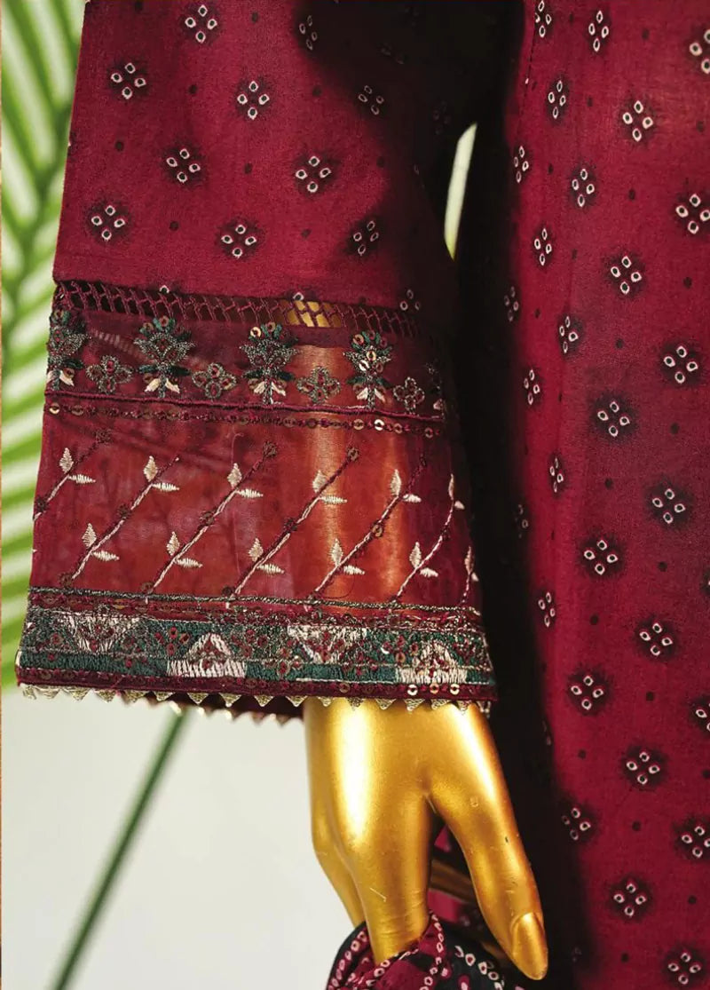 Maroon Cotton 3-Piece Stitched Frock Suit by Bin Saeed, photo 4