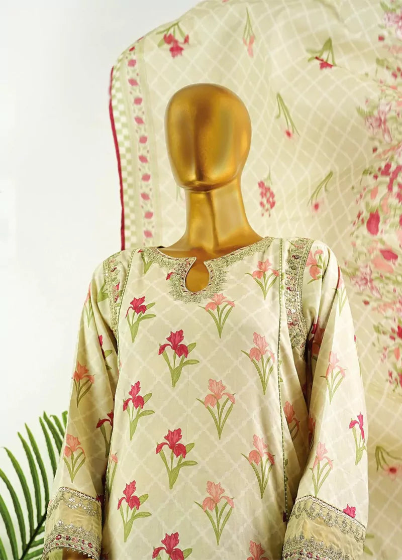 Pista Green Cotton 3-Piece Stitched Frock Suit by Bin Saeed