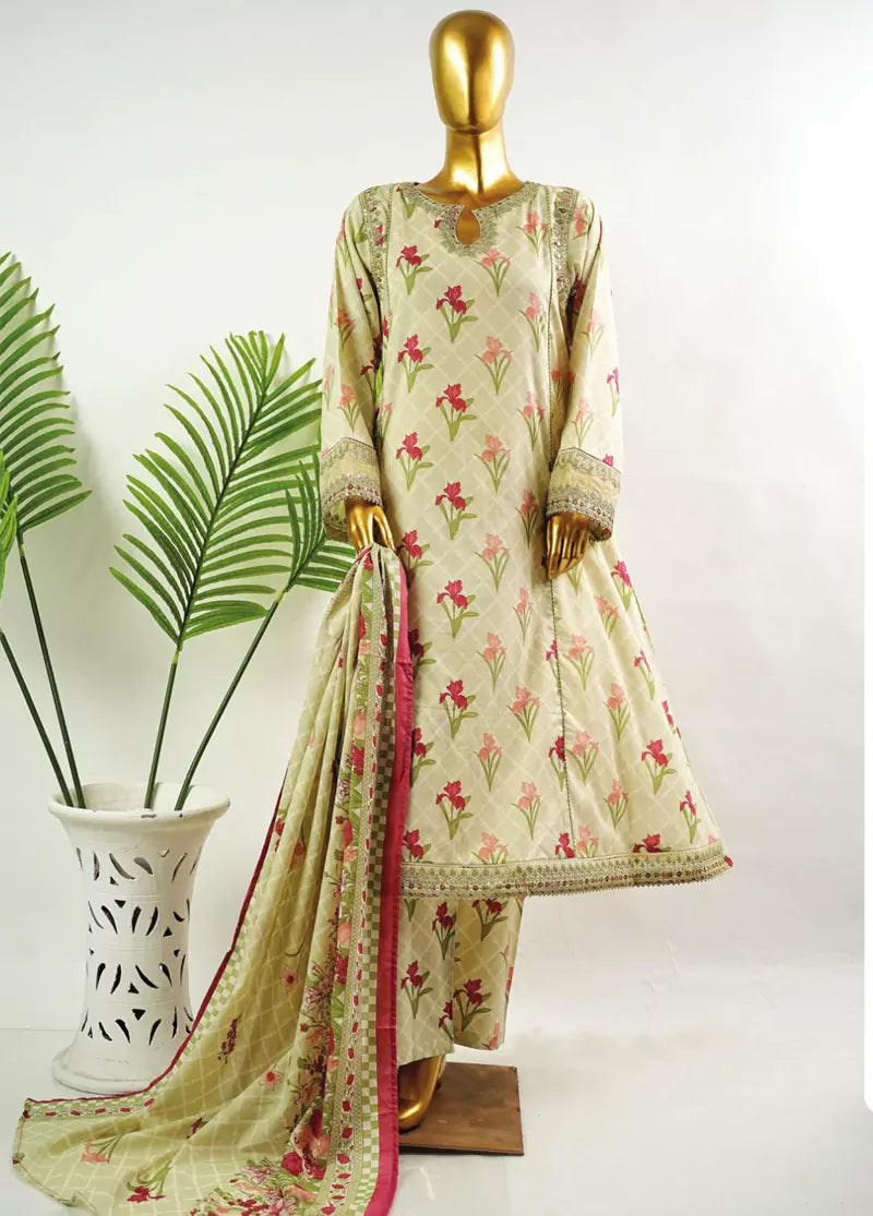 Pista Green Cotton 3-Piece Stitched Frock Suit by Bin Saeed, photo 3