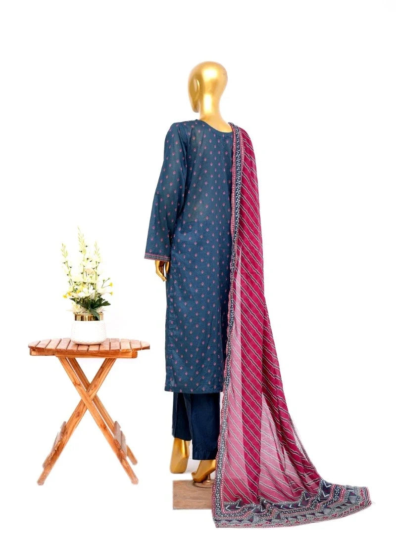 Printed Blue Lawn 3-Piece Stitched Suit by Bin Saeed, photo 2