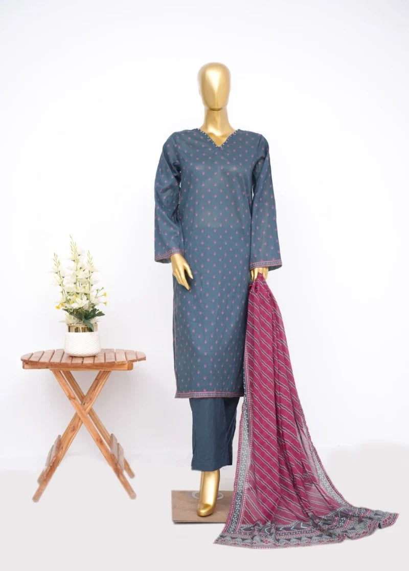 Printed Blue Lawn 3-Piece Stitched Suit by Bin Saeed