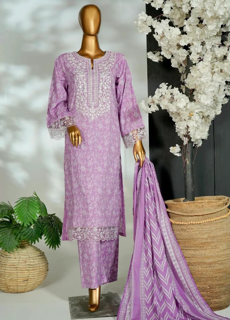 Lilac Cotton 3-Piece Stitched Suit by Bin Saeed, photo 3