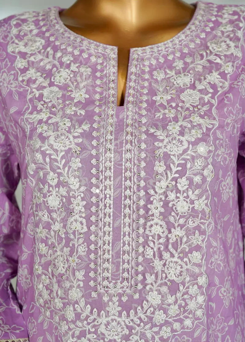 Lilac Cotton 3-Piece Stitched Suit by Bin Saeed, photo 4