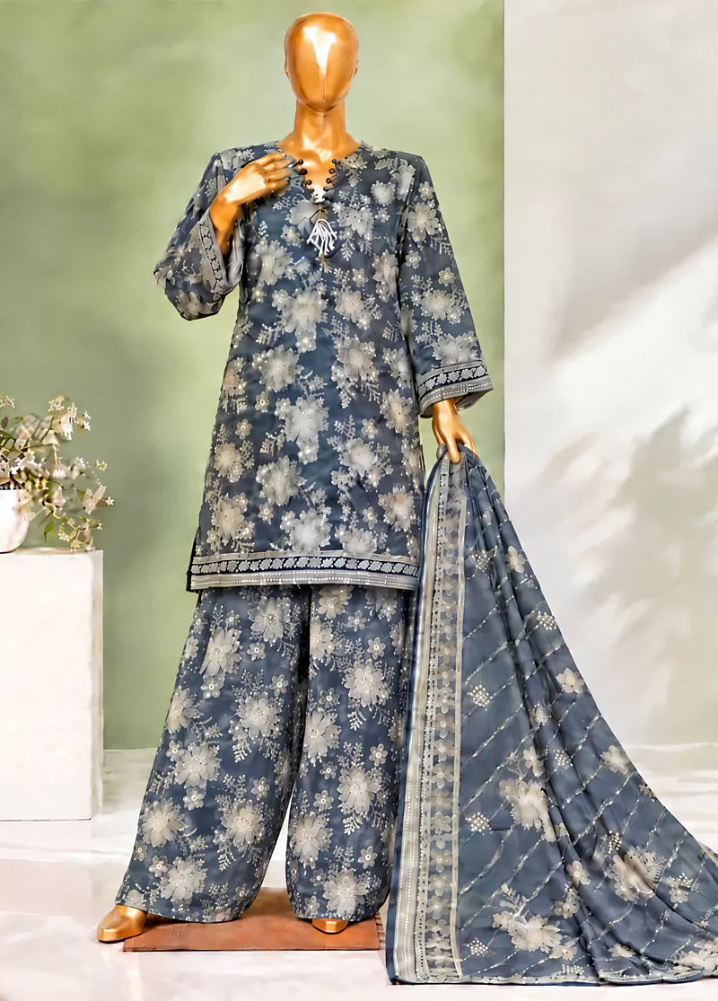 Printed Blue Lawn 3-Piece Stitched Suit by Bin Saeed