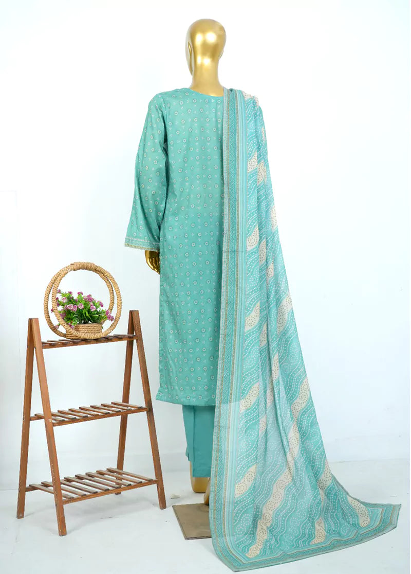 Printed Turquoise Lawn 3-Piece Stitched Suit by Bin Saeed, photo 2