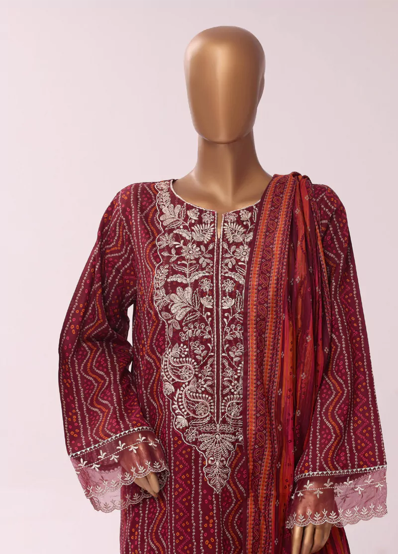 Red Cotton 3-Piece Stitched Suit by Bin Saeed