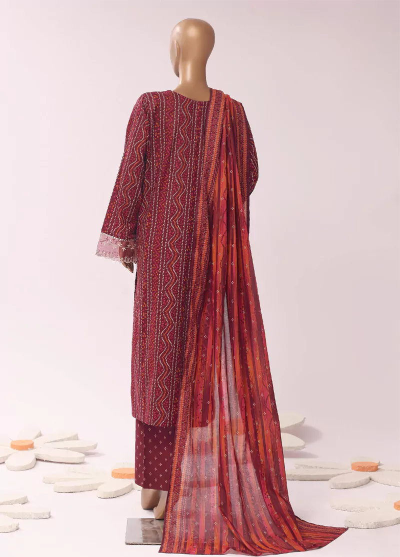 Red Cotton 3-Piece Stitched Suit by Bin Saeed, photo 2