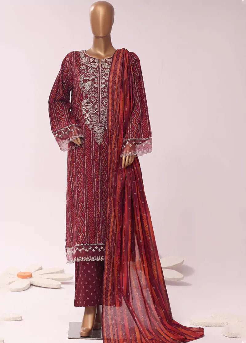 Red Cotton 3-Piece Stitched Suit by Bin Saeed, photo 3