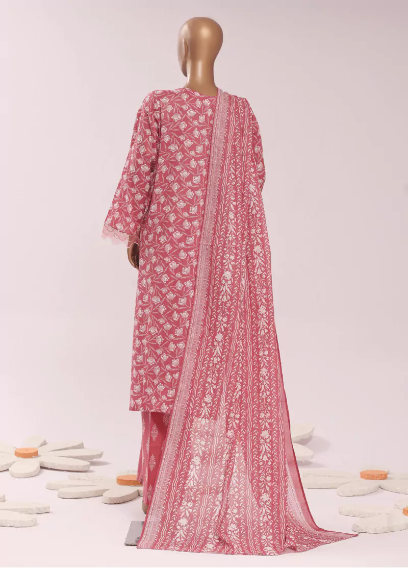 Coral Pink Cotton 3-Piece Stitched Suit by Bin Saeed, photo 2