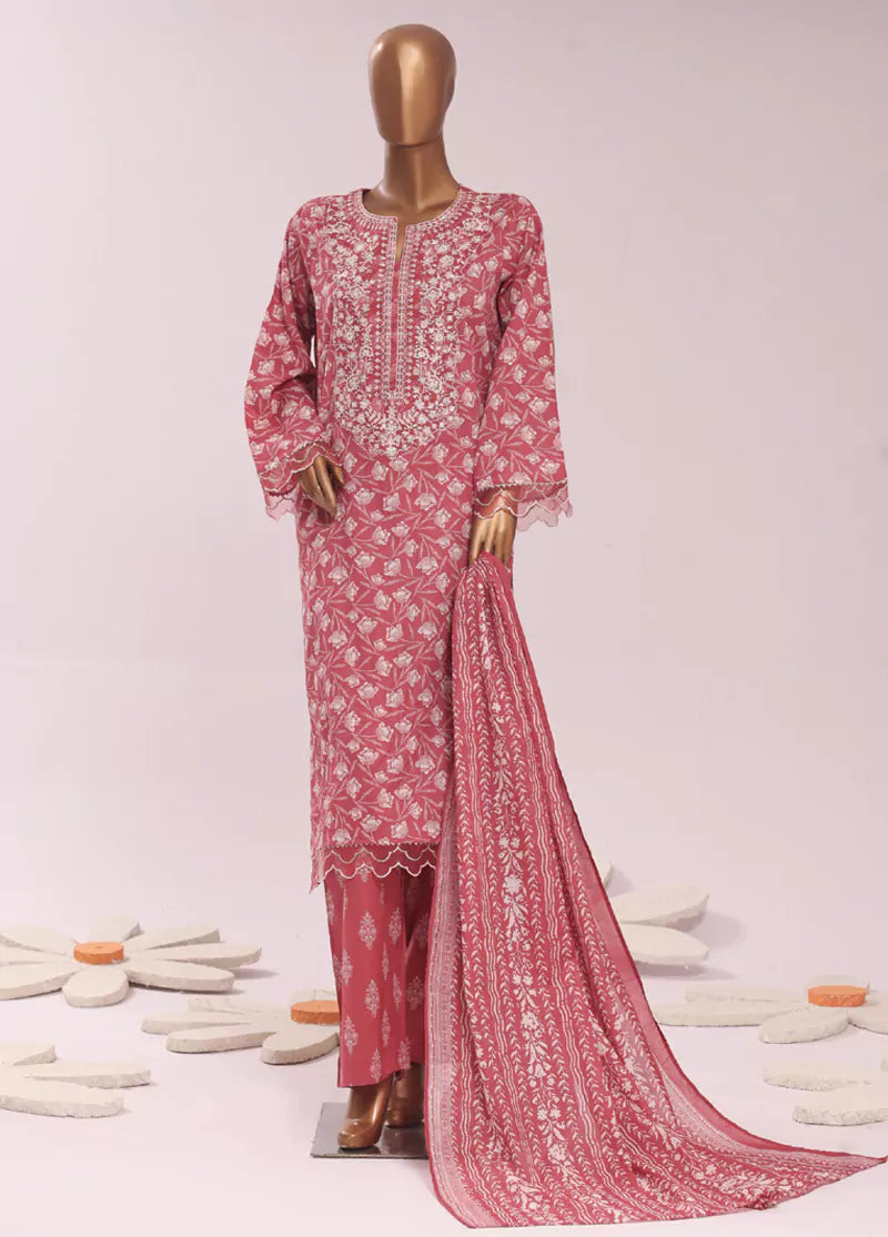 Coral Pink Cotton 3-Piece Stitched Suit by Bin Saeed, photo 3
