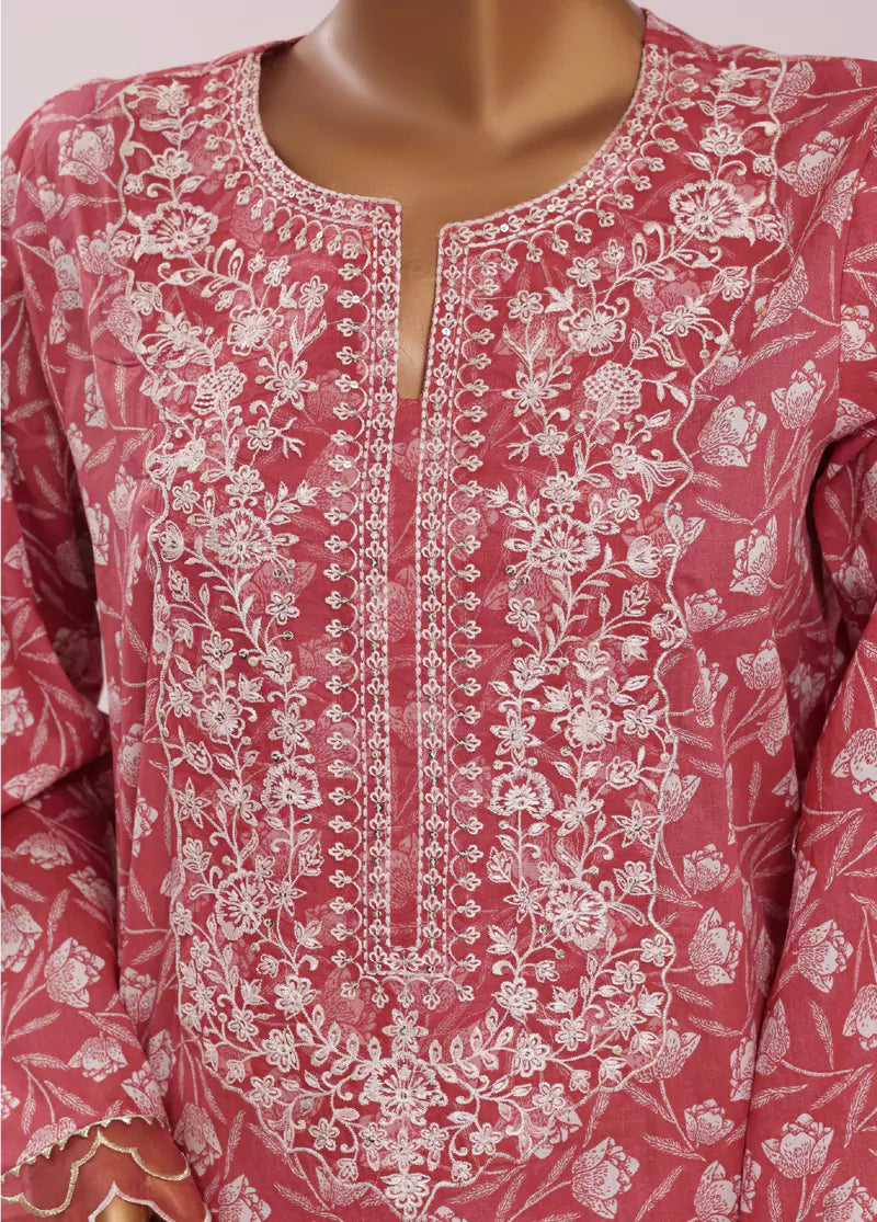 Coral Pink Cotton 3-Piece Stitched Suit by Bin Saeed, photo 4