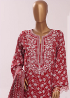 Red Cotton 3-Piece Stitched Suit by Bin Saeed