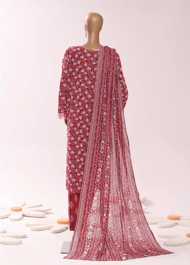 Red Cotton 3-Piece Stitched Suit by Bin Saeed, photo 2