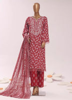 Red Cotton 3-Piece Stitched Suit by Bin Saeed, photo 3
