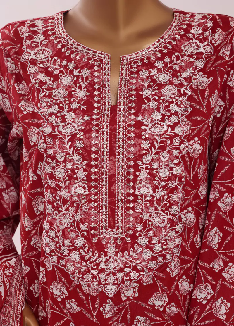 Red Cotton 3-Piece Stitched Suit by Bin Saeed, photo 4