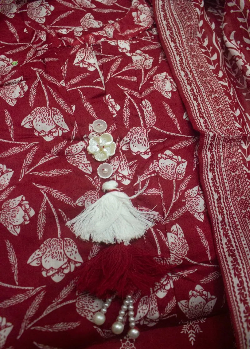 Printed Red Lawn 3-Piece Stitched Suit by Bin Saeed, photo 2