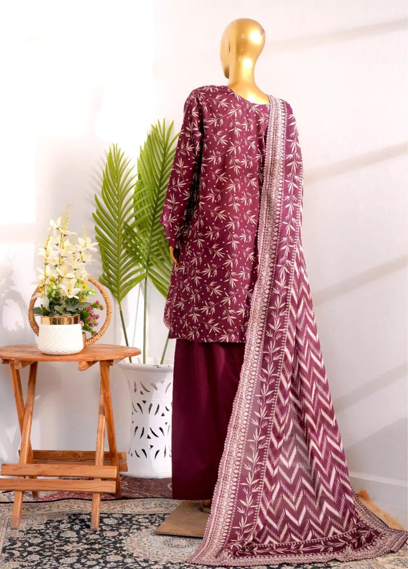 Printed Maroon Cotton 3-Piece Stitched Suit by Bin Saeed, photo 2