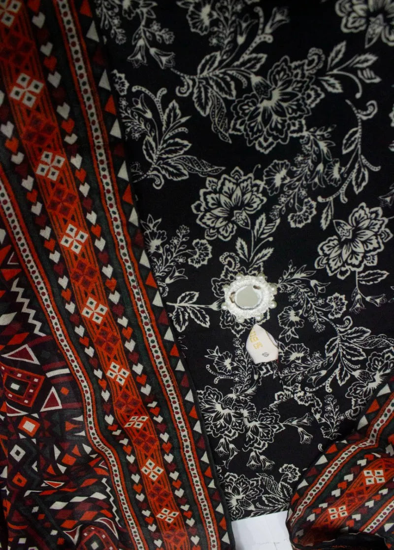 Printed Black & White Cotton 3-Piece Stitched Suit by Bin Saeed, photo 2