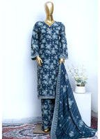 Printed Navy Blue Cotton 3-Piece Stitched Suit by Bin Saeed