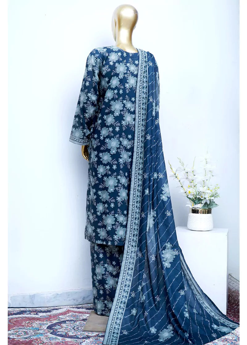 Printed Navy Blue Cotton 3-Piece Stitched Suit by Bin Saeed, photo 2