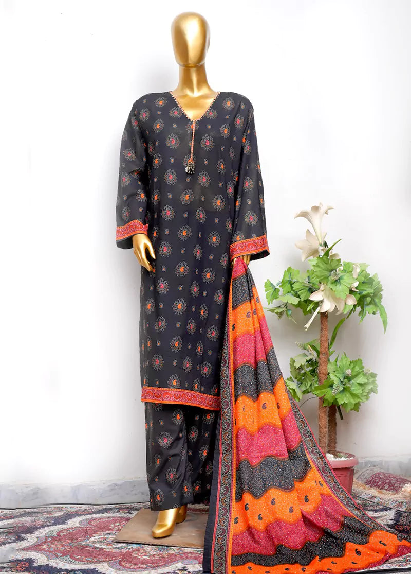 Printed Black Lawn 3-Piece Stitched Suit by Bin Saeed
