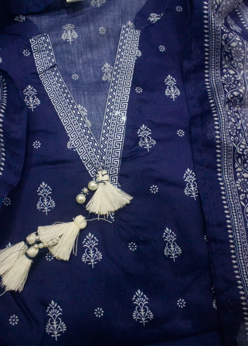 Printed Navy Blue Lawn 3-Piece Stitched Suit by Bin Saeed, photo 2