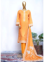 Printed Merigold Orange Cotton 3-Piece Stitched Suit by Bin Saeed
