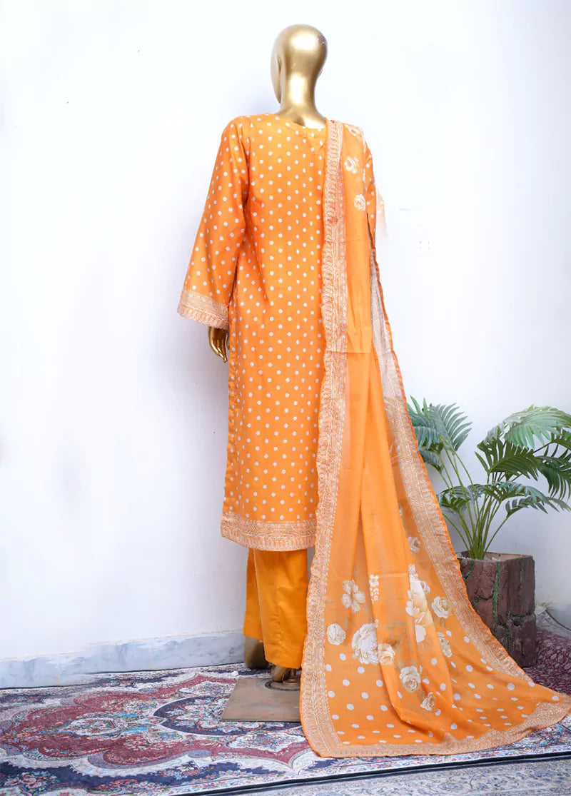 Printed Merigold Orange Cotton 3-Piece Stitched Suit by Bin Saeed, photo 2