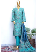 Printed Blue Cotton 3-Piece Stitched Suit by Bin Saeed